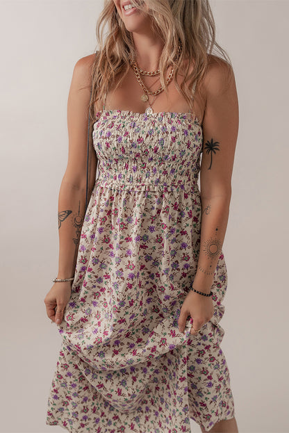 Ditsy Floral Smocked Sleeveless Maxi Dress