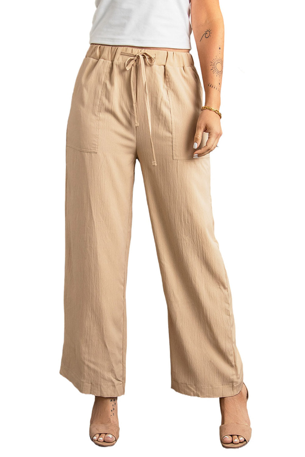 Drawstring Waist Wide Leg Pants