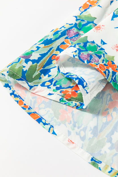 Floral Bow Tie Sleeveless Peplum Blouse