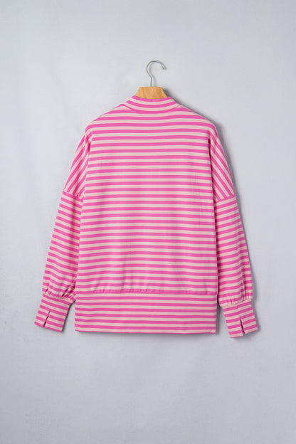 Stripe Puff Sleeve Zip-Up Sweatshirt Jacket