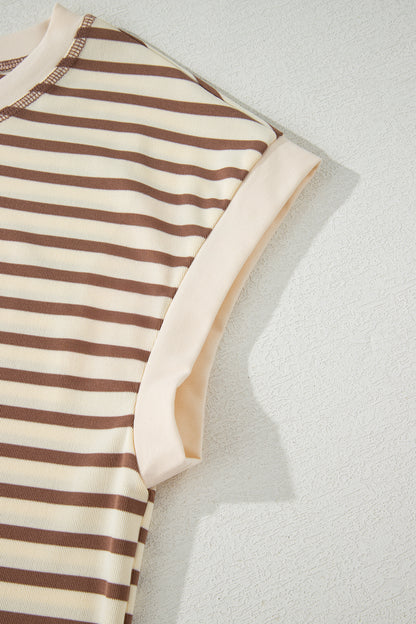 Stripe Cap Sleeve Henley Top & Shorts Set