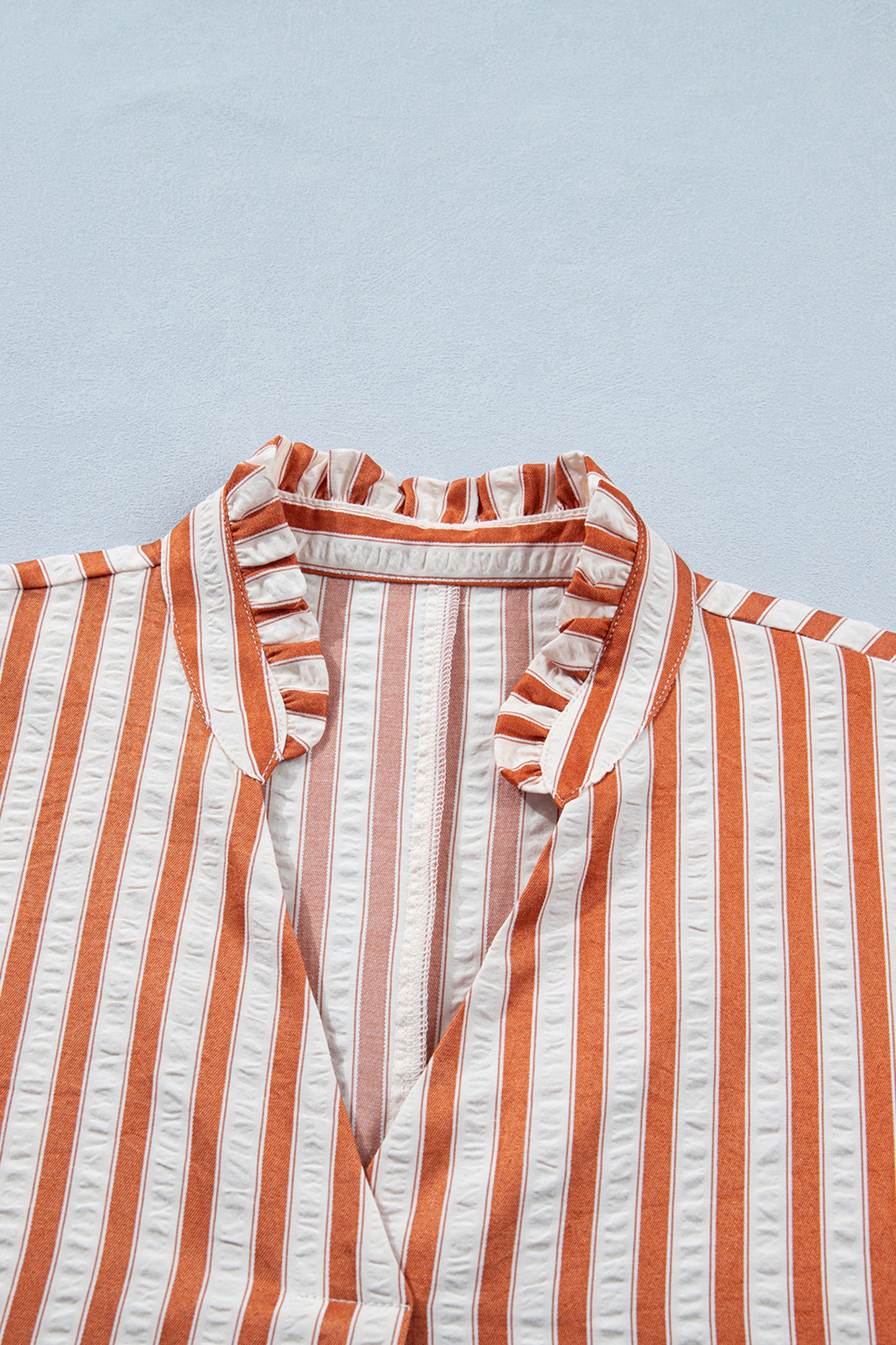 Stripe Pleated Frilled V-Neck Mini Dress