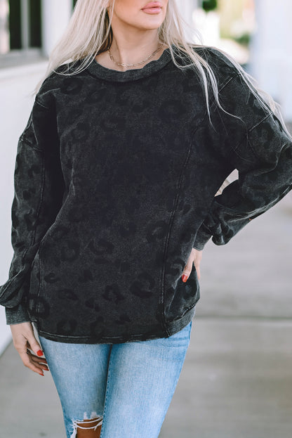 Leopard Open Back Pullover Sweatshirt