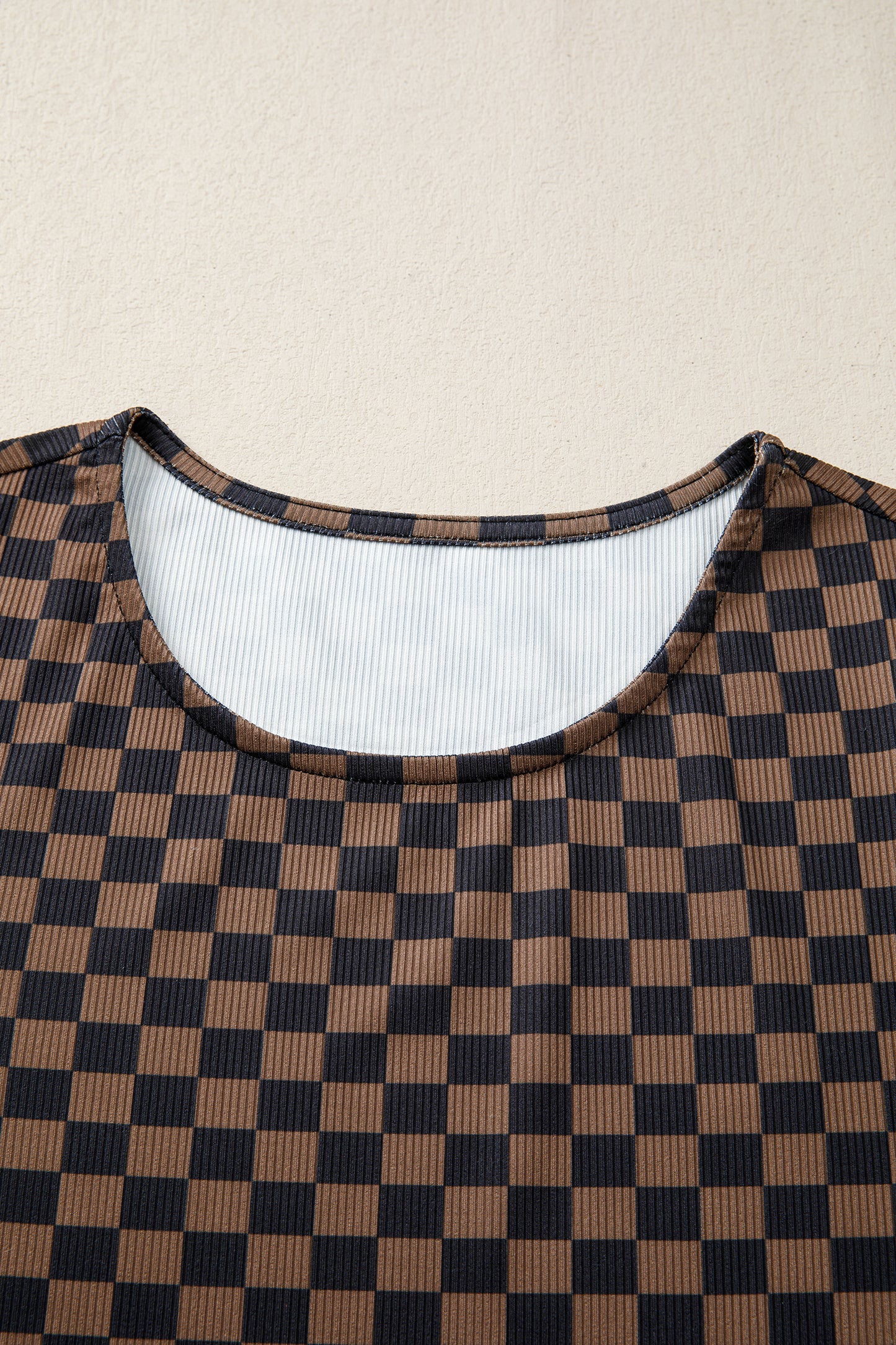 Checker Ribbed Knit Short Sleeve T-Shirt