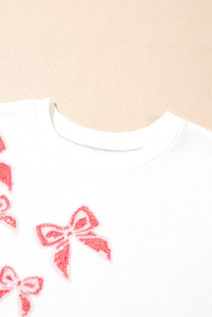 Valentine Bow Sequin Long Sleeve Oversize Sweatshirt