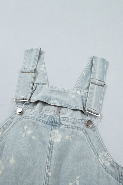Floral Denim Patch Pocket Overall Mini Dress