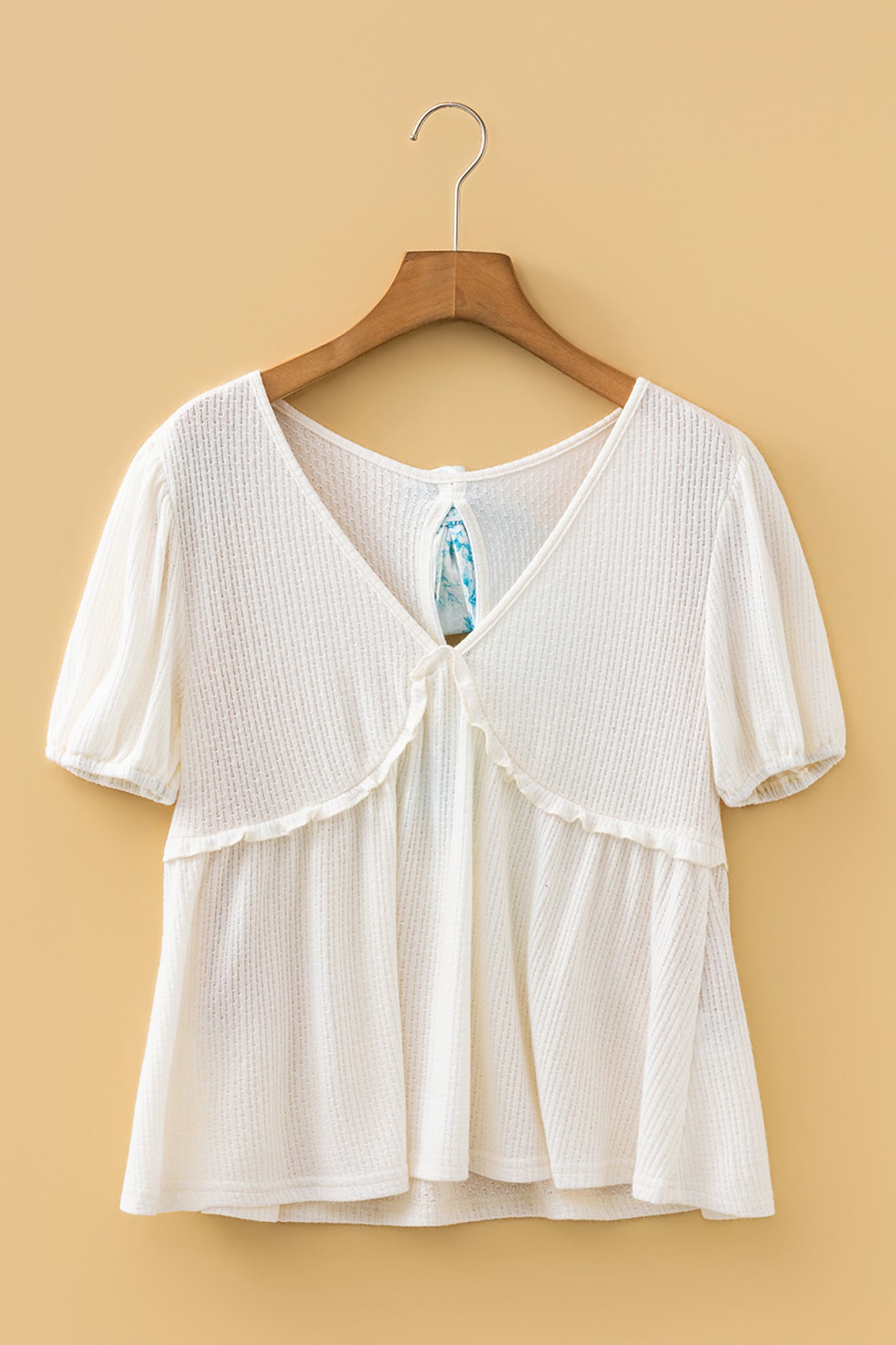 Floral Bow Tie Back Bubble Sleeve Peplum Top