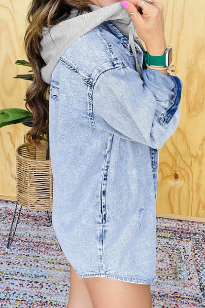 Denim Contrast Oversized Hooded Jacket