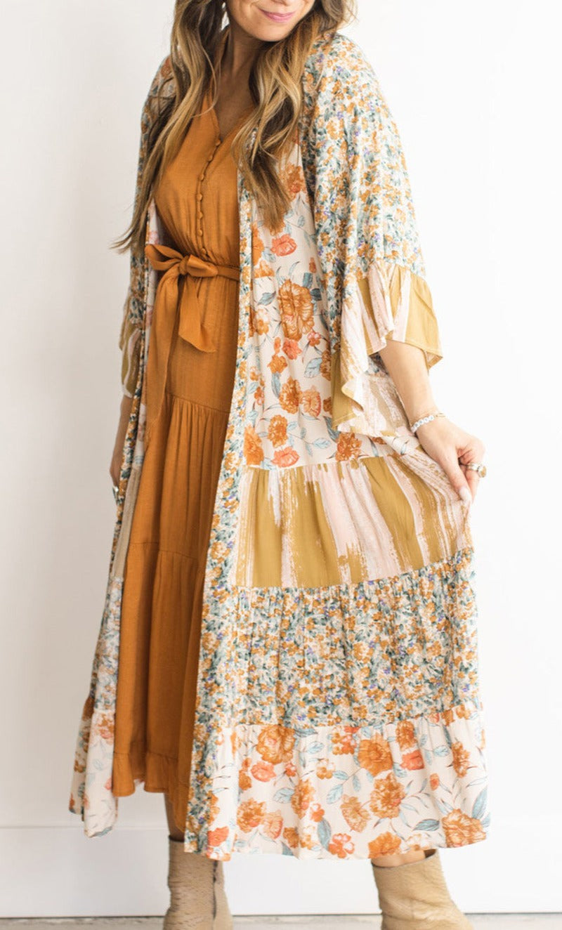 Multicolor Floral Tiered Kimono