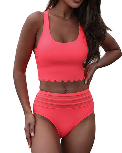 Scalloped Criss Cross Bikini Swimsuit