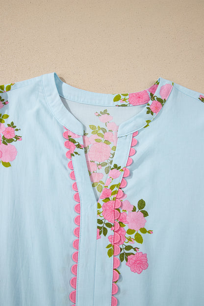 Floral Notched Neck Flutter Sleeve Maxi Dress