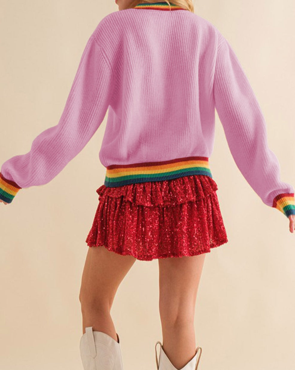 Glitter Merry & Bright Stripe Trim Sweater