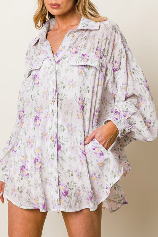 Floral Pleated Flap Pocket Shirt