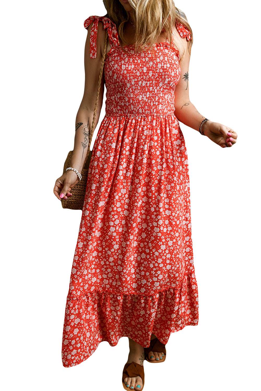 Floral Smocked Bodice Maxi Dress