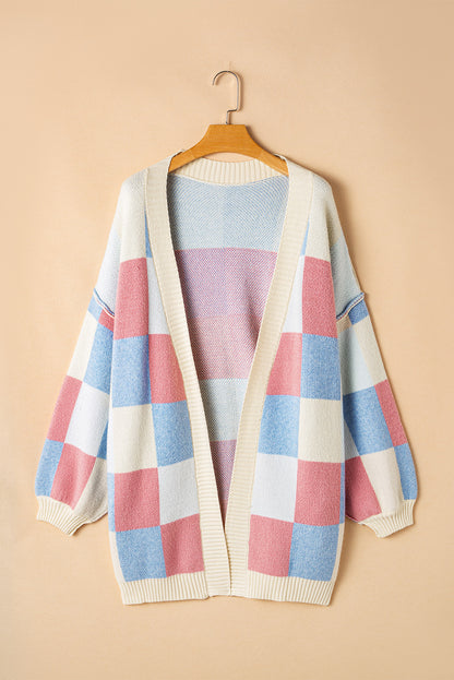 Checker Reverse Seam Open Front Cardigan