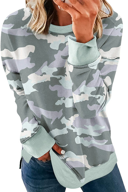 Camouflage Drop Shoulder Pullover Sweatshirt