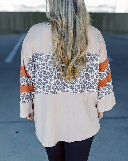 Leopard Colorblock Bell Sleeve Top