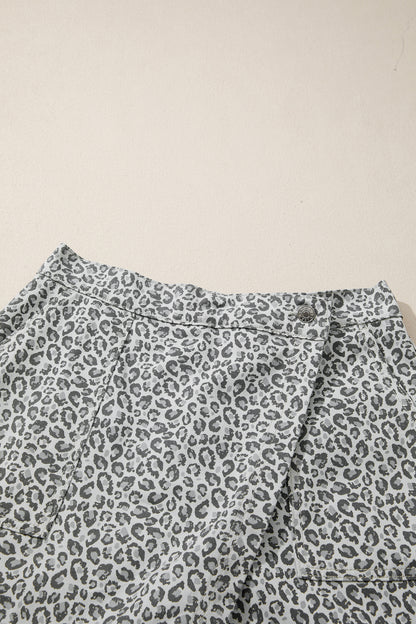 Leopard Denim Wrap Front Shorts