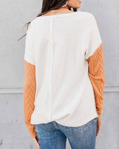 Colorblock Long Sleeve Pocketed Top