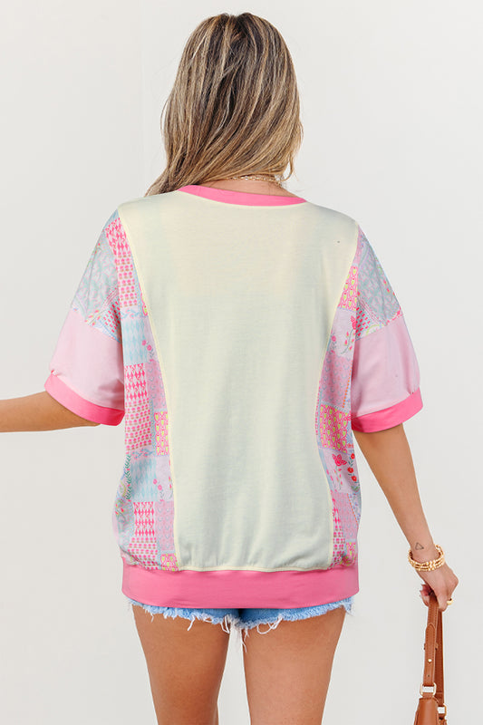 Floral Colorblock Patchwork Short Sleeve Top