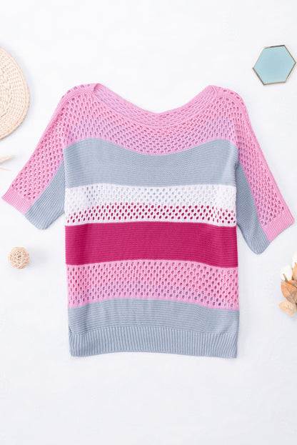 Colorblock Stripe Hollowed Knit Top