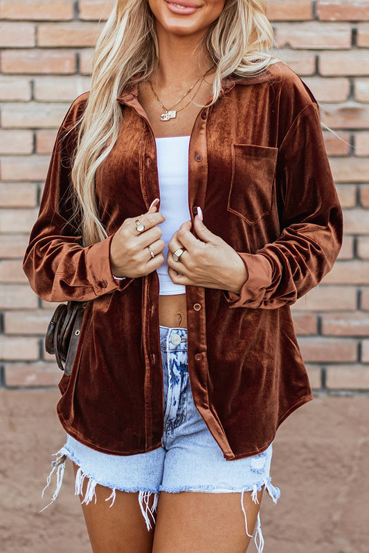 Velvet Chest Pocket Buttoned Shirt