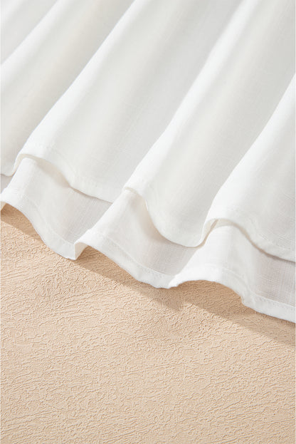 Floral Embroidered Drawstring V-Neck Blouse