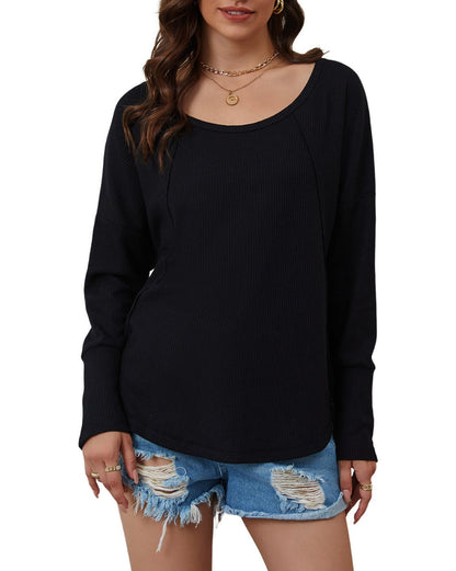 Waffle Pleated Long Sleeve Top