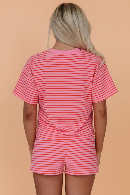 Stripe Side Split Tee & Drawstring Shorts Set
