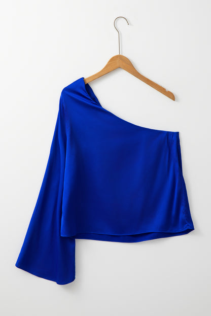 Satin Asymmetric Bell Sleeve Blouse