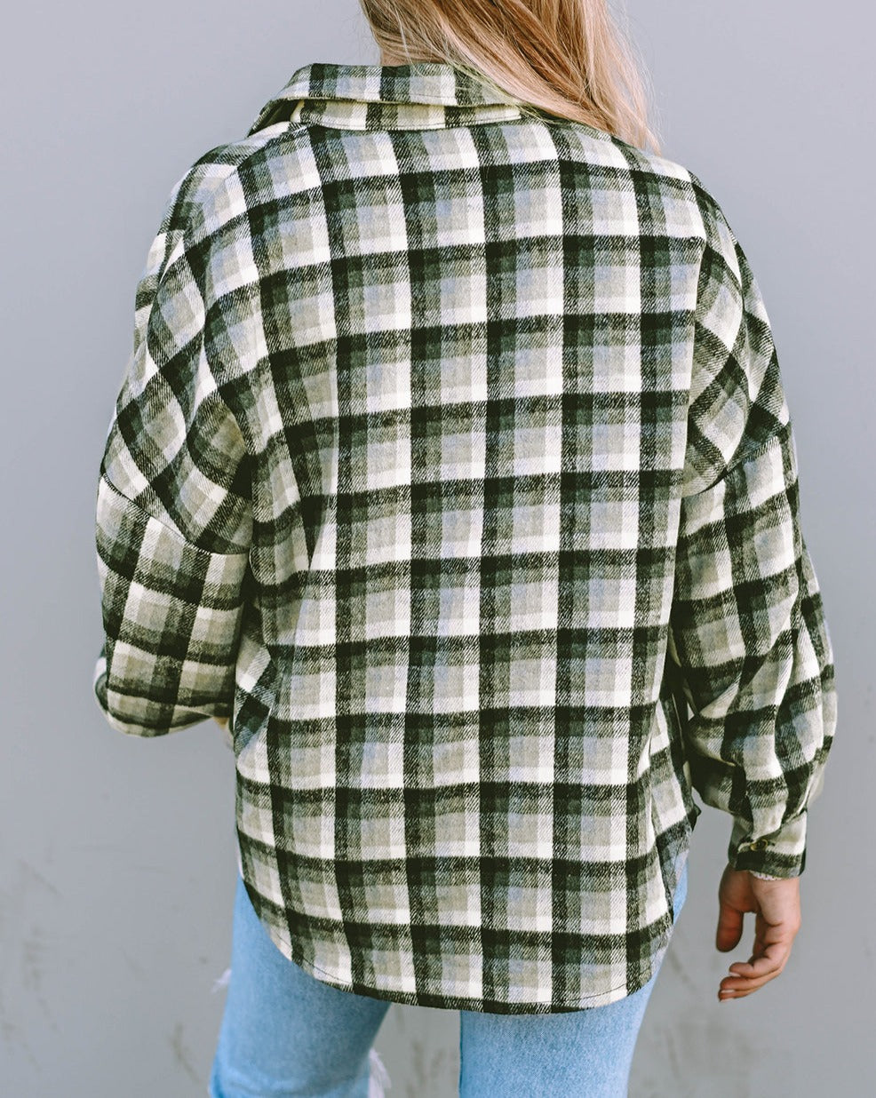 Plaid Collared Long Sleeve Jacket