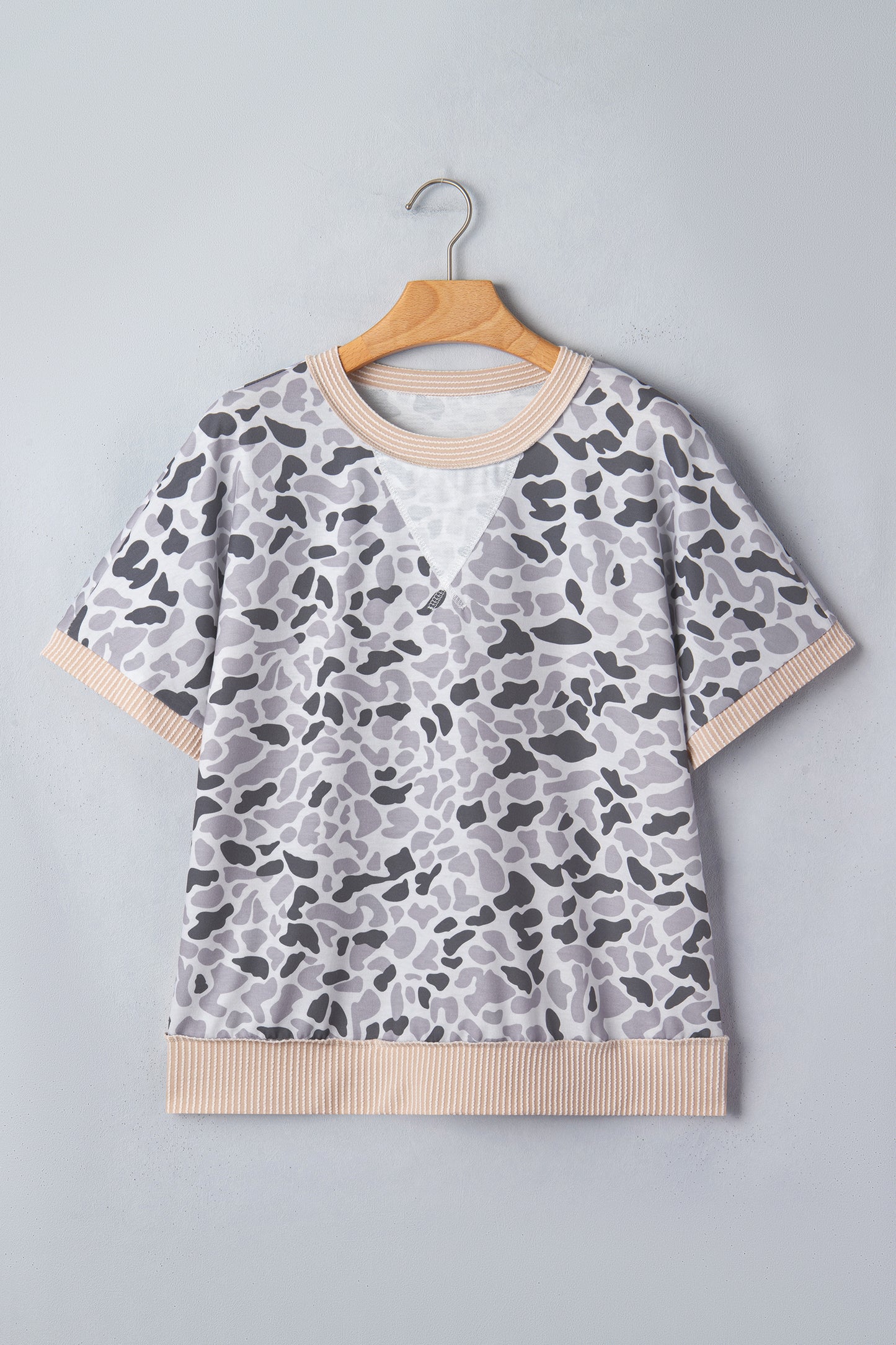 Camo Patchwork Corded Knit Short Sleeve T-Shirt