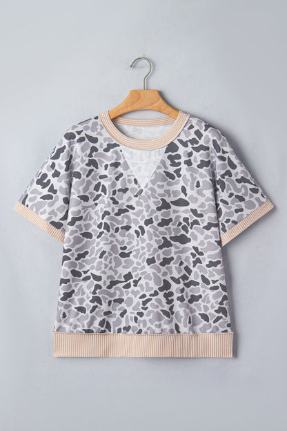 Camo Patchwork Corded Knit Short Sleeve T-Shirt