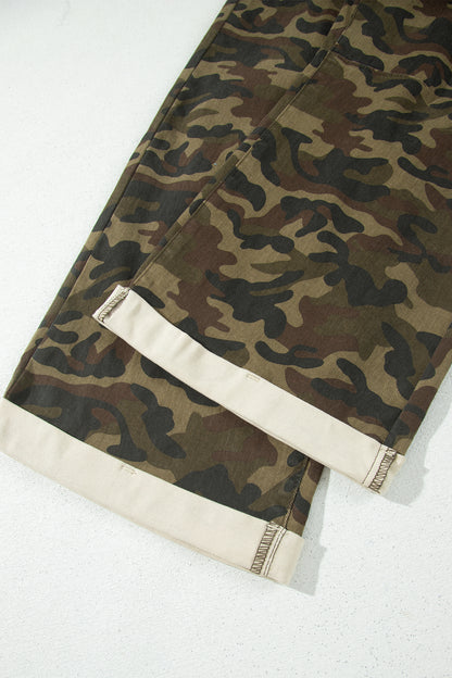 Camo Retro Grommet Tie Waist Loose Jeans