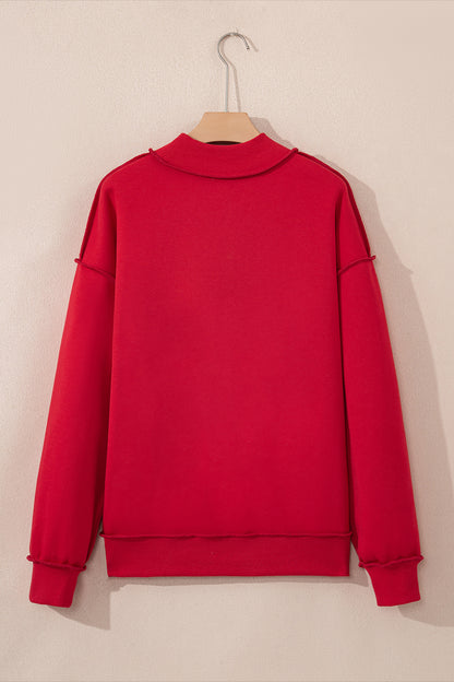 Solid Mock Neck Drop Shoulder Oversize Sweatshirt