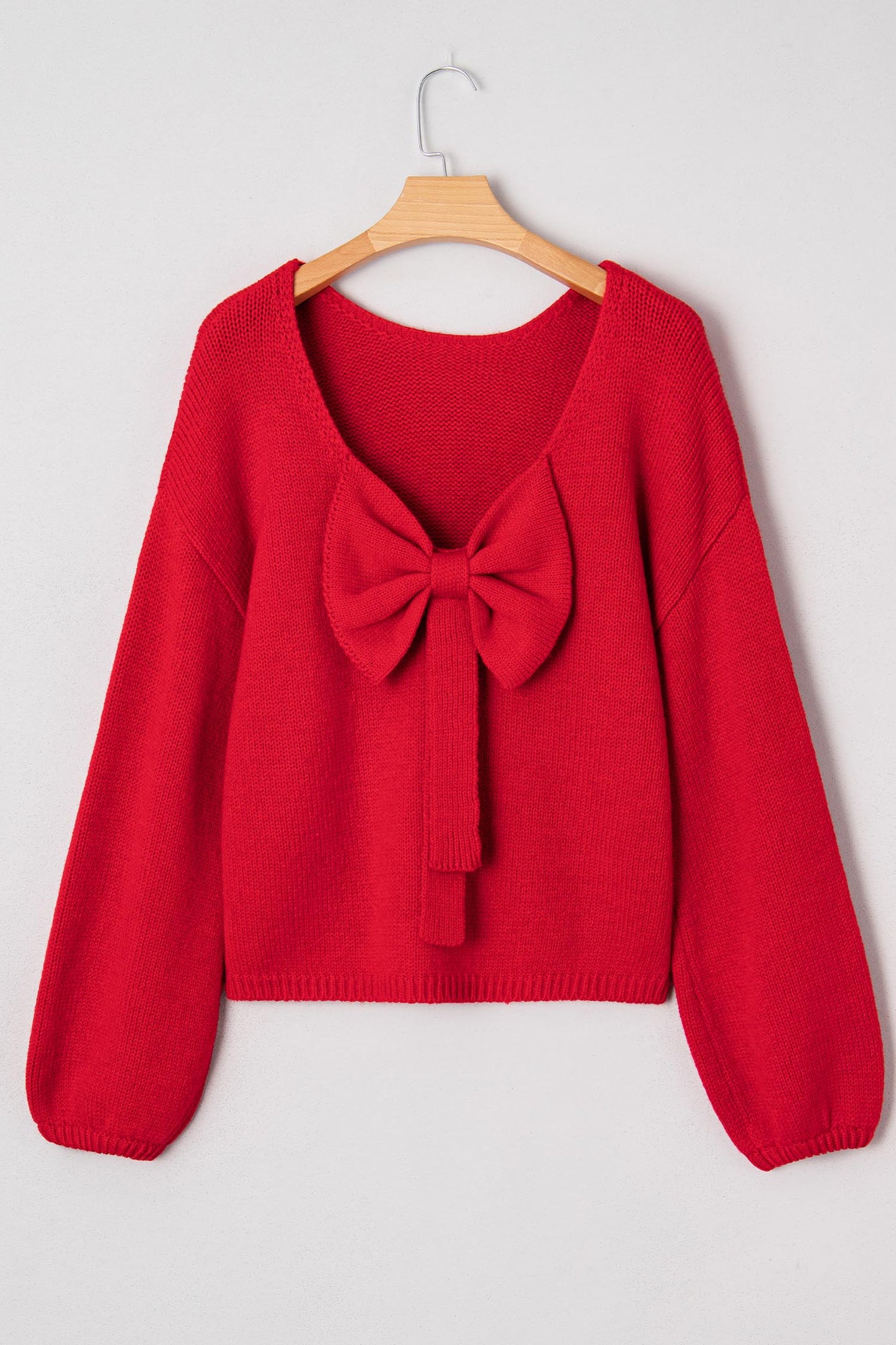 Bow Tie Backless Bubble Sleeve Sweater