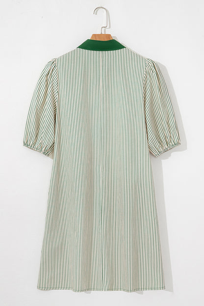 Stripe Patchwork Chest Pocket Mini Shirt Dress