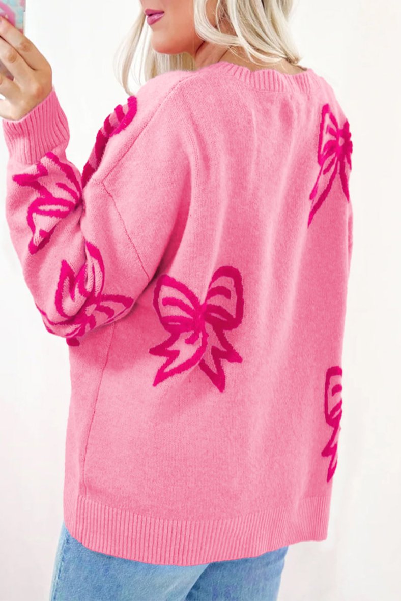 Bow Drop Shoulder Crewneck Sweater