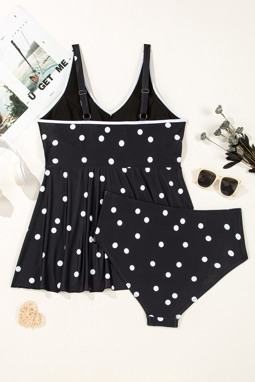 Plus Size Polka Dot V-Neck Swim Dress