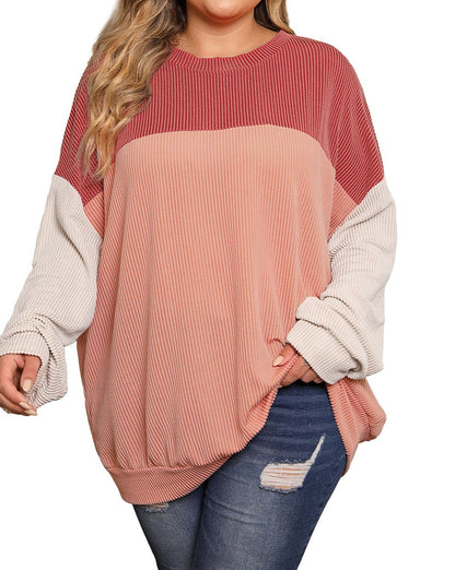 Ribbed Colorblock Long Sleeve Top Plus Size