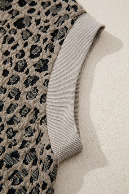 Leopard Zip-Up Collared Cap Sleeve Top