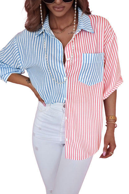 Stripe Colorblock Button Front Shirt