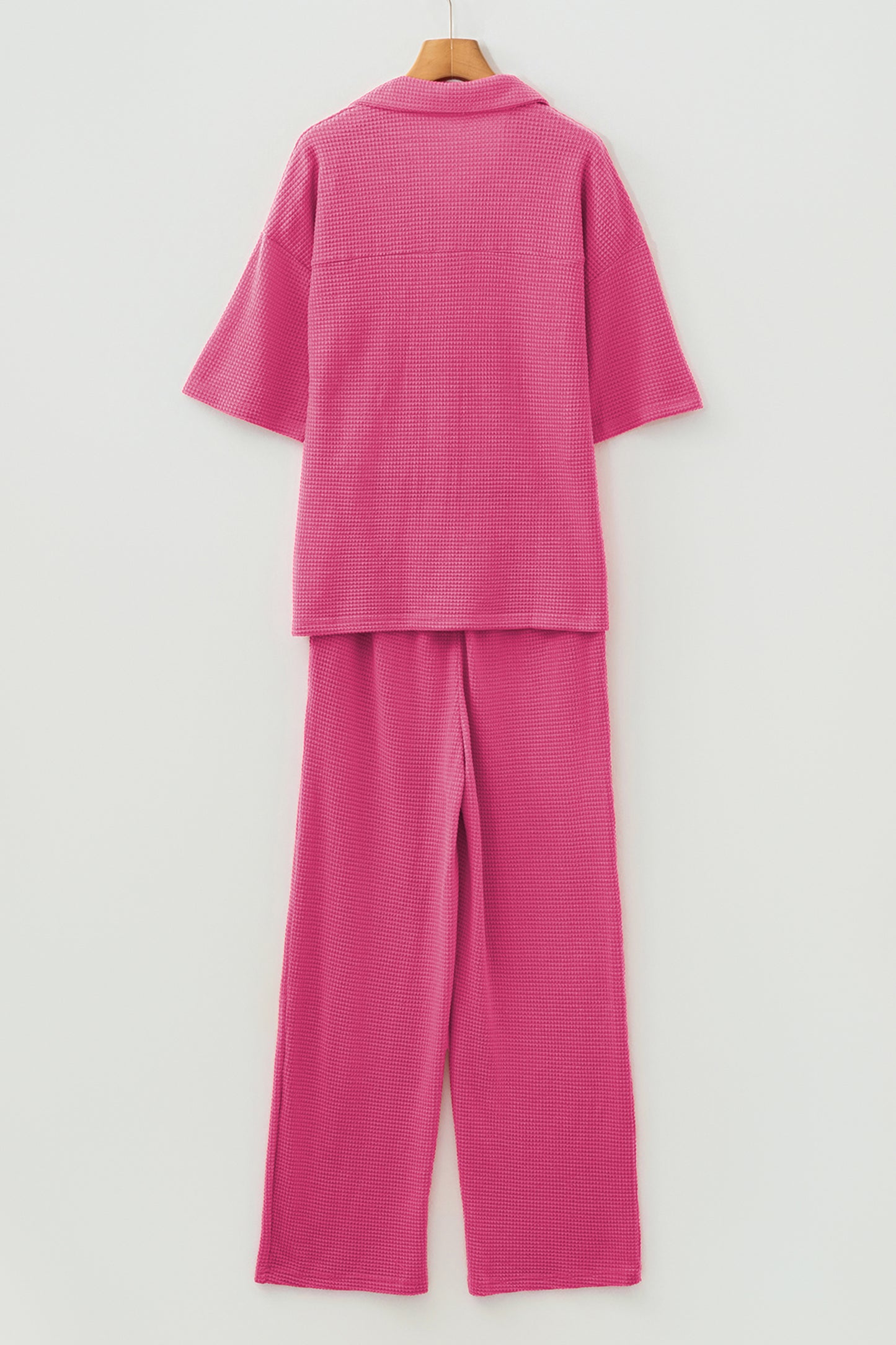 Solid Textured Buttoned Shirt and Pants Set