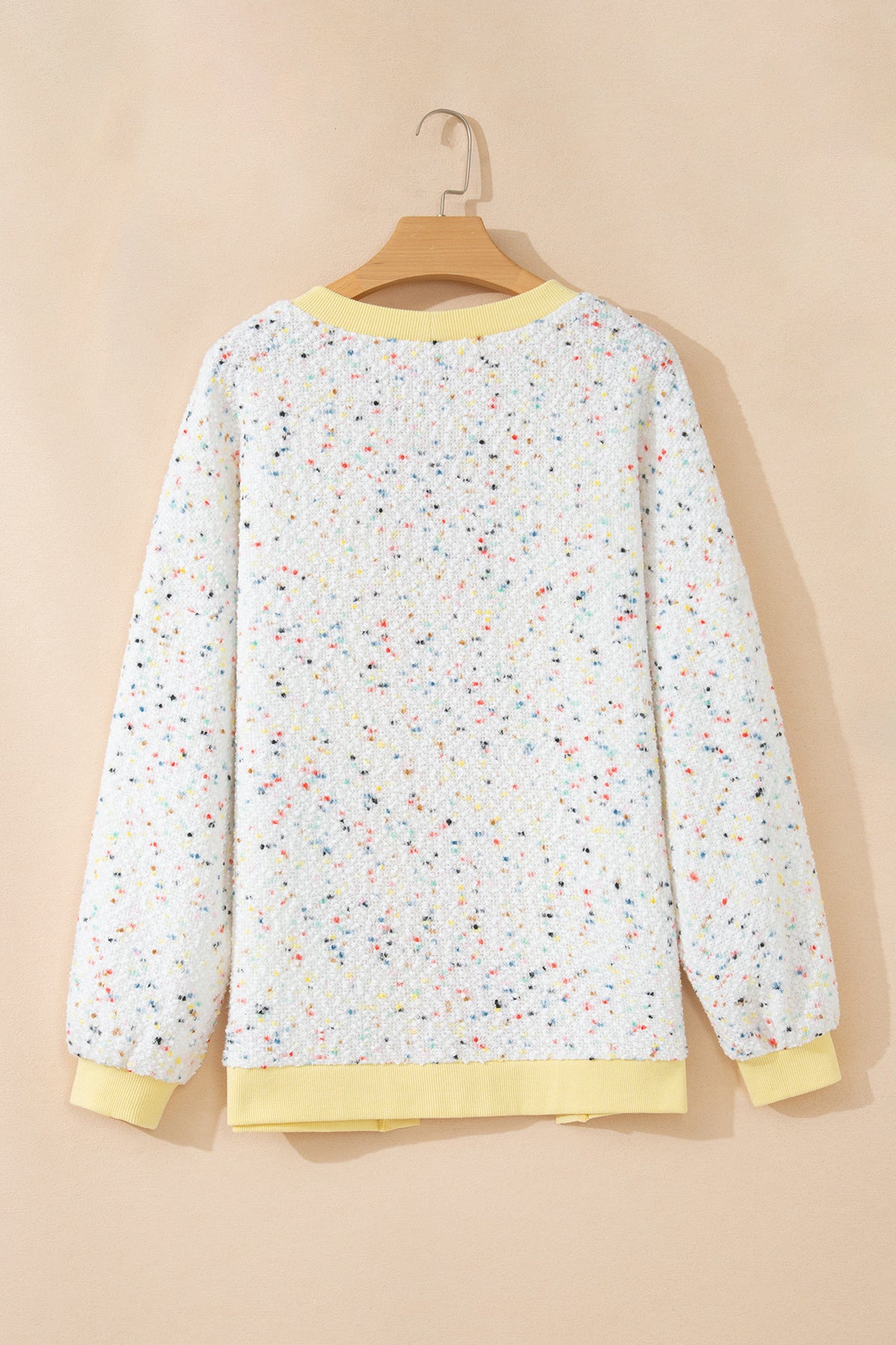 Colorblock Ribbed Trim Confetti Knit Open Cardigan