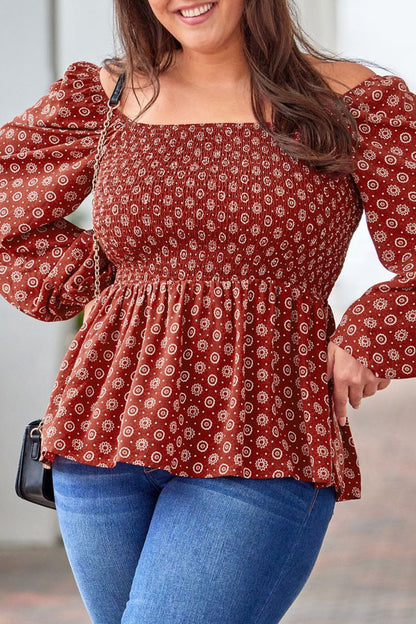 Plus Size Floral Square Neck Peplum Top