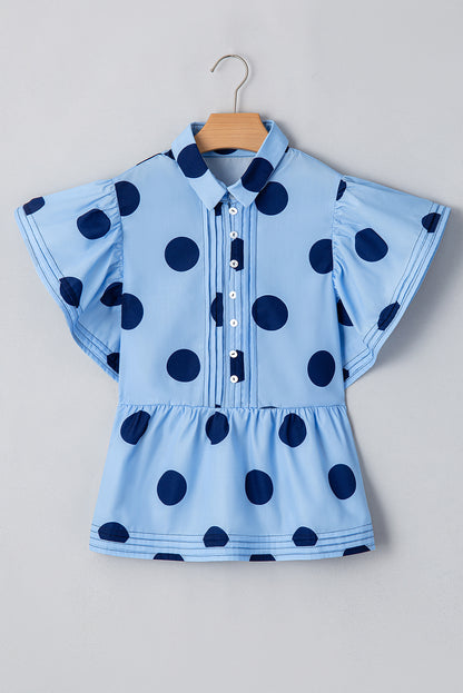 Polka Dot Short Sleeve Buttoned Blouse