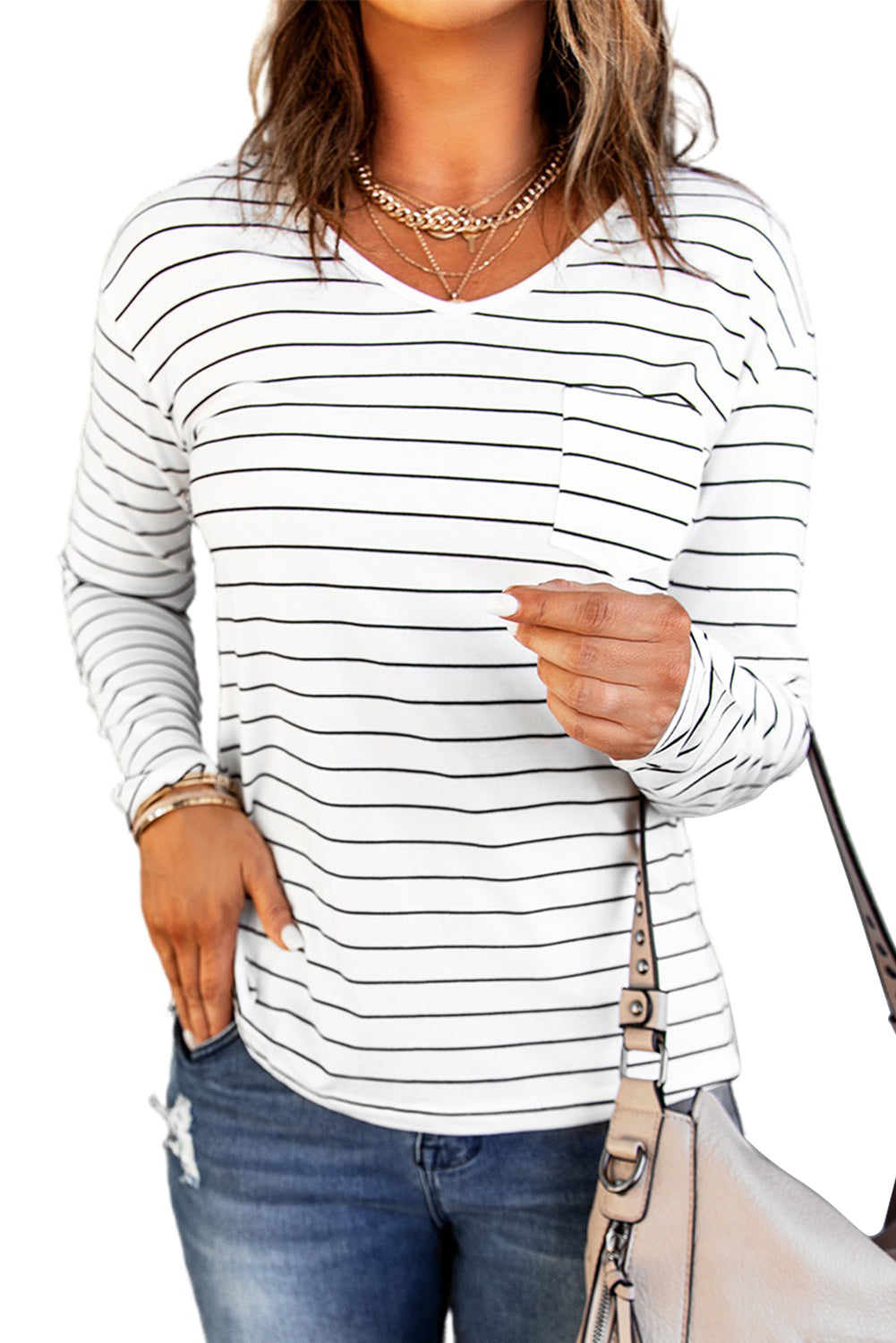 Stripe Long Sleeve V-Neck Top