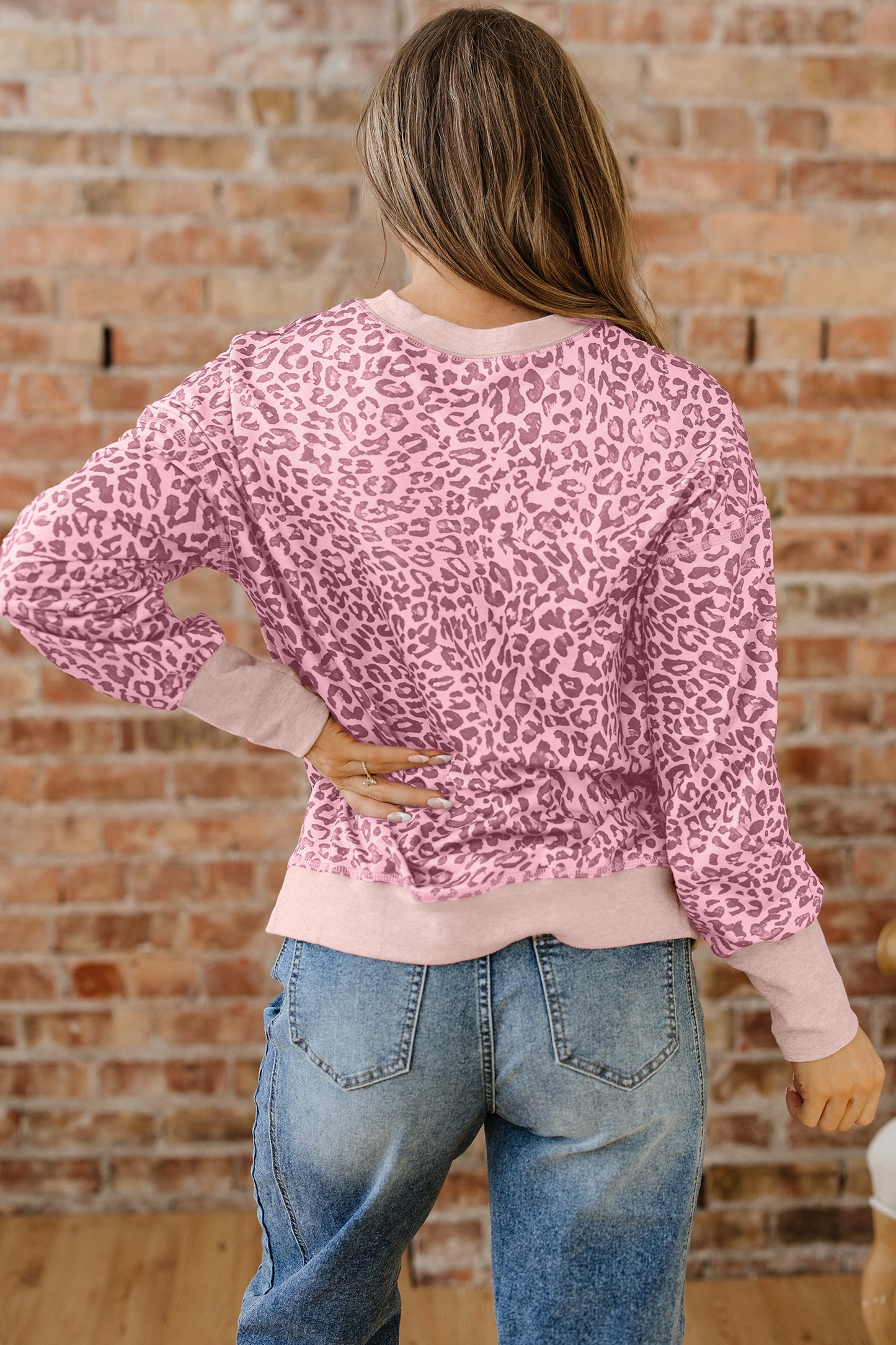 Leopard Patchwork Crew Neck Sweatshirt