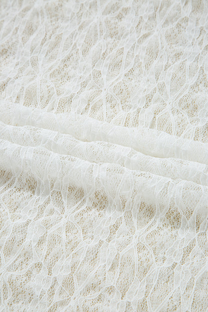 Sheer Lace Bell Sleeve Mock Neck Blouse