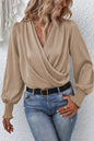 Draped V-Neck Long Sleeve Blouse